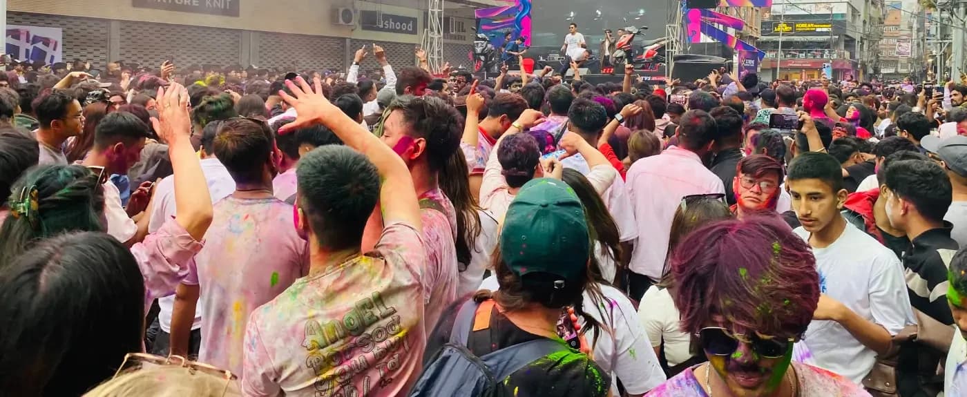 Clebrating Holi Festival in Kathmandu Nepal