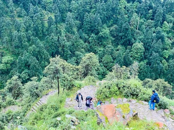 Trekkers on ratmatahill during panchpokhari trek