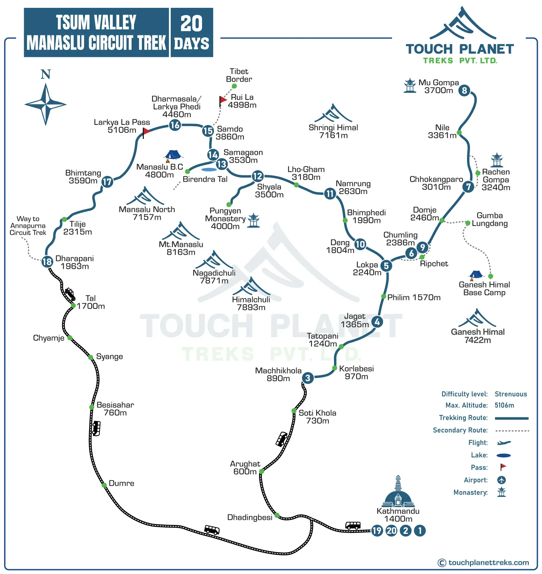 Tsum Valley Manaslu Circuit Trek Route Map